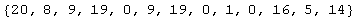 {20, 8, 9, 19, 0, 9, 19, 0, 1, 0, 16, 5, 14}