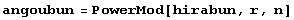 angoubun = PowerMod[hirabun, r, n]