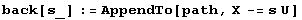 back[s_] := AppendTo[path, X -= s U]
