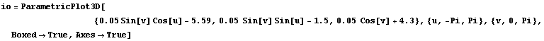 io = ParametricPlot3D[
           &nb ... in[u] - 1.5, 0.05  Cos[v] + 4.3}, {u, -Pi, Pi}, {v, 0, Pi}, Boxed -> True, Axes -> True]